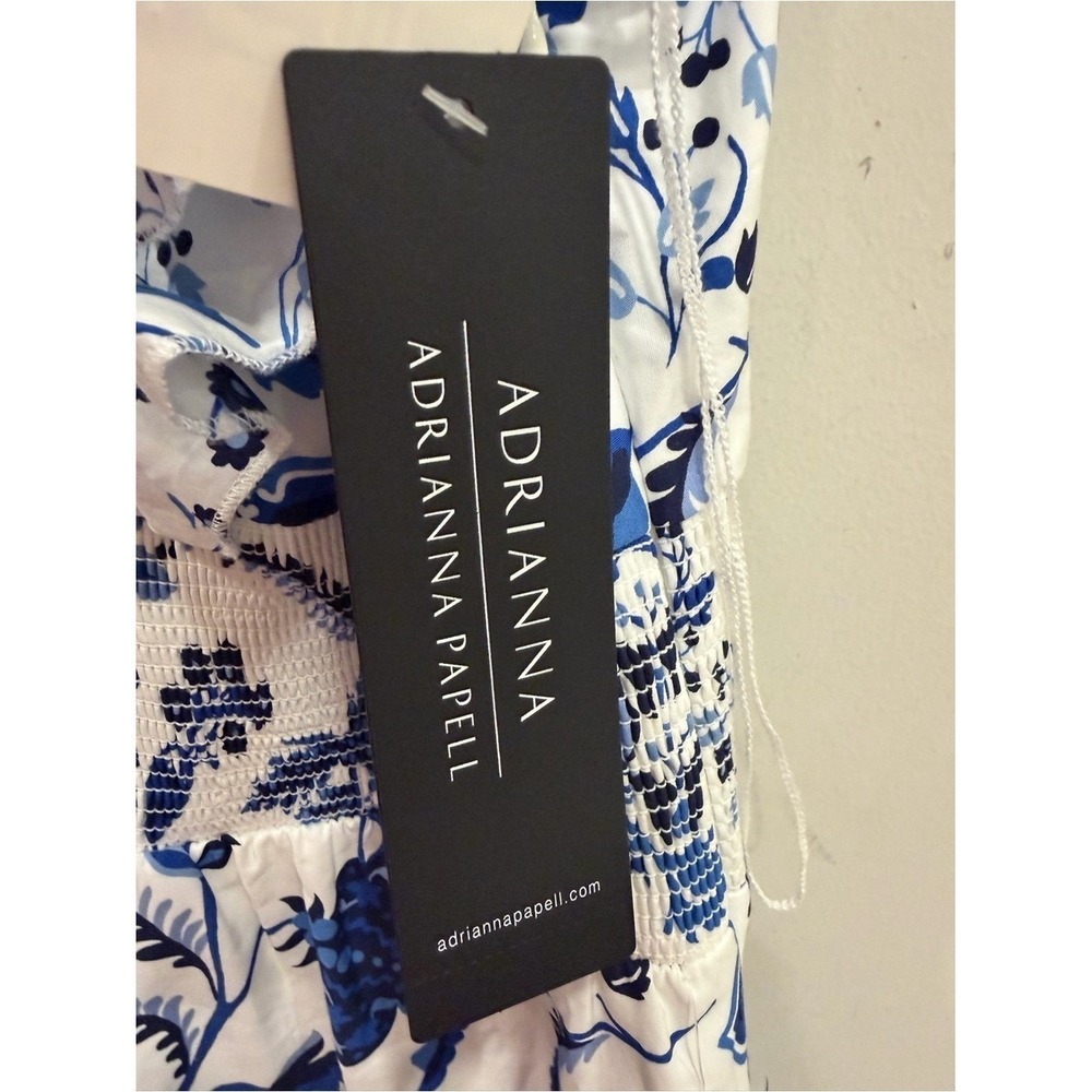 Adrianna Papell Blue White Floral Ruffle Midi Dress NWOT Size 10 Cottagecore - Picture 8 of 10